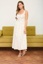 Load image into Gallery viewer, Cream Floral Clip Dot Corset Midi Dress