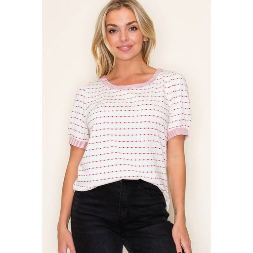 Red Stripe Contrast Dotted Top