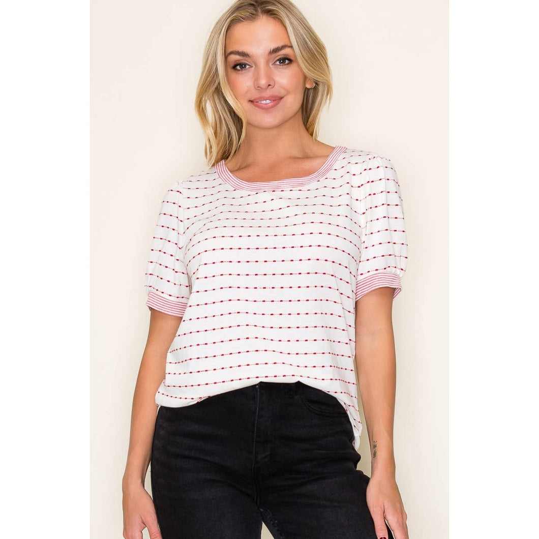 Red Stripe Contrast Dotted Top