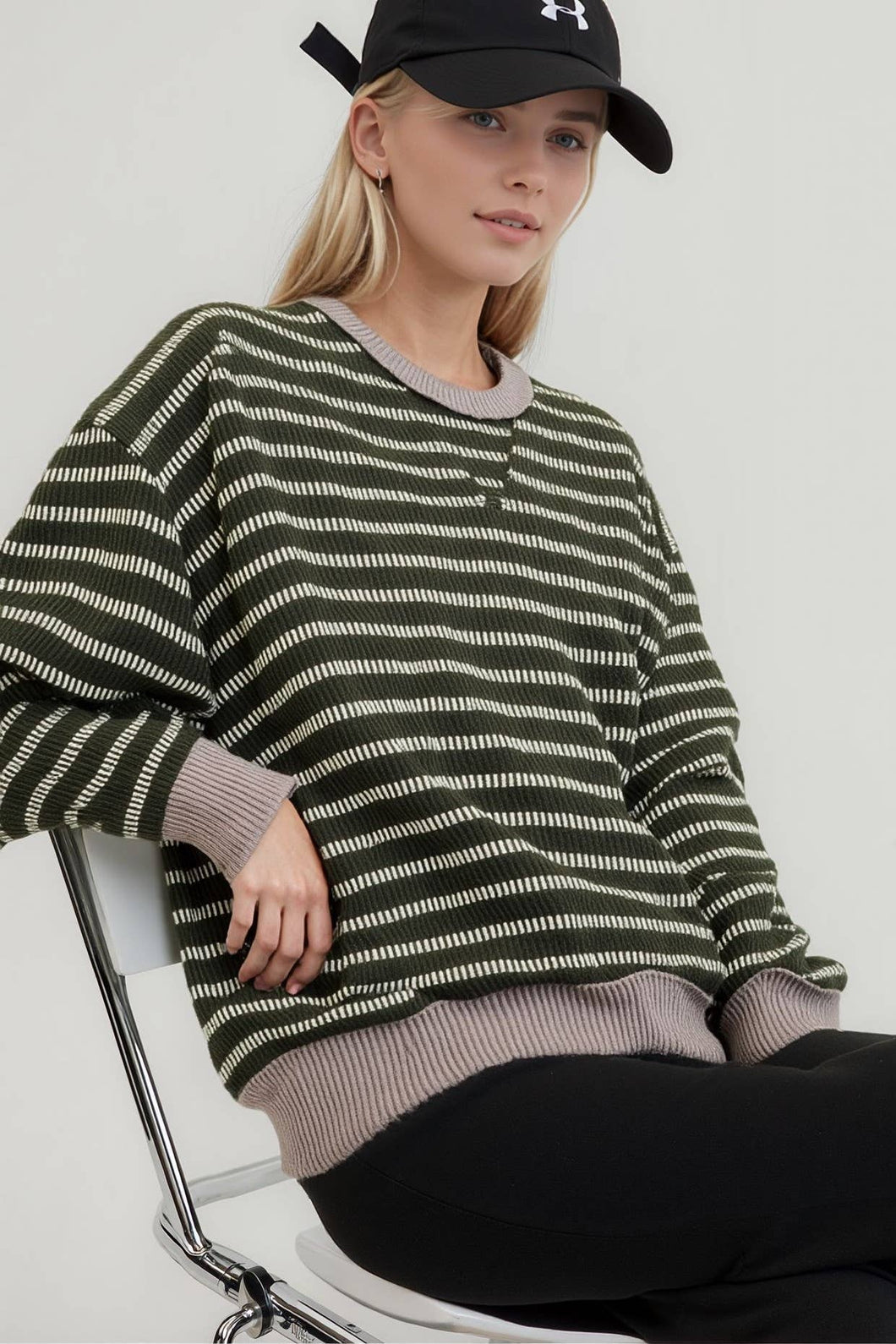 Olive & Cream Stripped Top