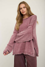 Load image into Gallery viewer, Burgundy Washed Raw Edge Drop Shoulder Sweater