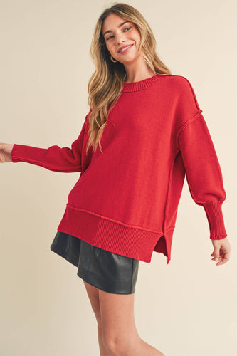 Red Exposed Seam Sweater