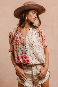 Mix Print Peasant Top