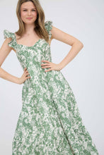 Load image into Gallery viewer, Moss Green Desert Print Ruffle Midi Dress