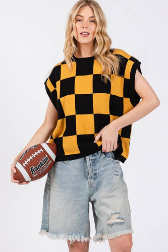 Black & Gold Checkered Sweater Vest