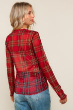 Load image into Gallery viewer, High Neck Line Plaid Mesh Semi Sheer Top