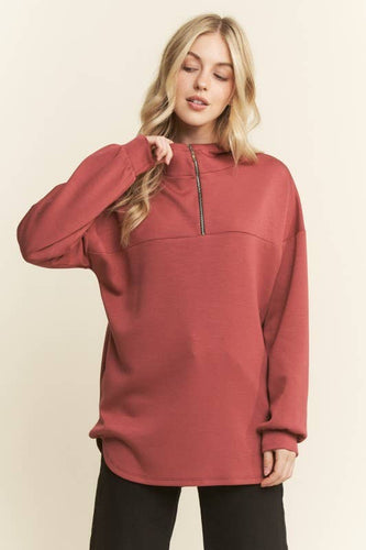 Marsala Scuba Hoodie Zip Up
