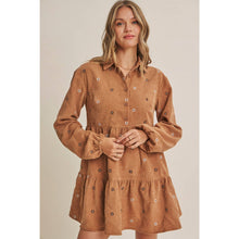 Load image into Gallery viewer, OLIVE MEADOW MARKET ARTISAN DAISY EMBROIDERED CORDUROY MINI DRESS