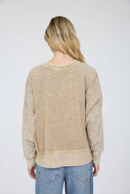 Load image into Gallery viewer, ACID WASH LONG SLEEVE SIDE SLIT KNIT TOP: Black
