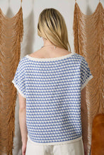 Load image into Gallery viewer, Blue Geometric Stripe Short Sleeve Sweater Top