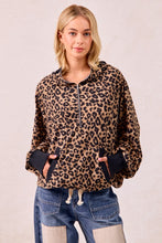 Load image into Gallery viewer, Leopard Print Waffle Half Zip Up Hoodie w/Pocket