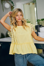 Load image into Gallery viewer, Yellow Solid Jersey Tiered Top With Lace Sleeve