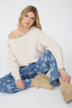 Load image into Gallery viewer, CONTRAST TRIM OFF SHOULDER LONG SLEEVE SWEATER: BLACK