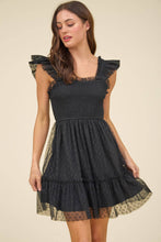 Load image into Gallery viewer, Black Polka Dot Chiffon Smocked Ruffle Dress