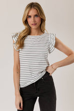 Load image into Gallery viewer, Black Stripe Ruffle Cap Sleeve Tank
