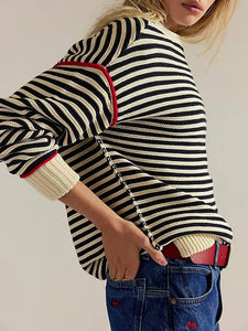 Black & Cream Dropped Shoulder Sweater
