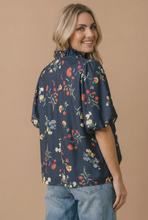 Load image into Gallery viewer, Navy Notch Neck Floral Empire Waist Woven Top