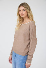 Load image into Gallery viewer, CONTRAST TRIM OFF SHOULDER LONG SLEEVE SWEATER: BLACK