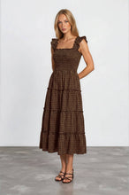 Load image into Gallery viewer, Brown Plaid Smocked Midi Dress
