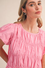 Load image into Gallery viewer, Candy Pink Tiered Shirring Bubble Sleeve Top