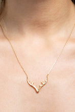 Load image into Gallery viewer, Brass Textured Metal Antler Short Necklace: Gold / OS