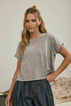 Load image into Gallery viewer, WASHED SHORT SLEEVE BOXY KNIT TOP: OLIVE