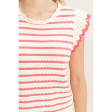 Load image into Gallery viewer, Taffy Pink Scalloped Striped Ruffle Top