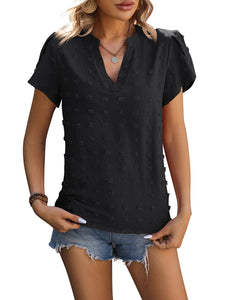 Black V-Neck Swiss Dot w/Petal Sleeves