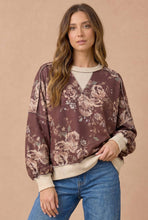 Load image into Gallery viewer, Brown Color Block Floral Pullover Top