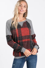 Load image into Gallery viewer, Red Plaid Brushed Mohair Sweatshirt
