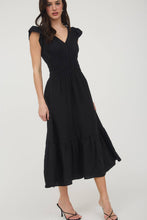 Load image into Gallery viewer, Black Ruffle Shirred Waist Midi Dress
