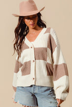 Load image into Gallery viewer, Checkered Button Front Textured Sweater Cardigan