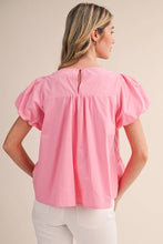 Load image into Gallery viewer, Candy Pink Tiered Shirring Bubble Sleeve Top
