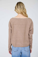 Load image into Gallery viewer, CONTRAST TRIM OFF SHOULDER LONG SLEEVE SWEATER: BLACK