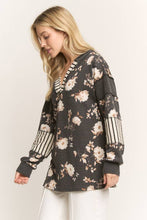 Load image into Gallery viewer, Black Floral Hoodie w/Stripe Contrast