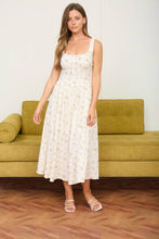 Load image into Gallery viewer, Cream Floral Clip Dot Corset Midi Dress
