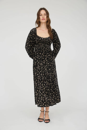 Black Floral Midi Dress