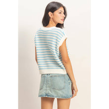 Load image into Gallery viewer, Blue Striped Sleeveless Crew Neck Top