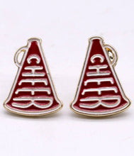 Load image into Gallery viewer, Cheer Horn Gameday Post Earrings: Red Black
