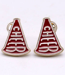 Cheer Horn Gameday Post Earrings: Red Black