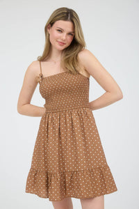 Brown Polka Dot Smocked Dress