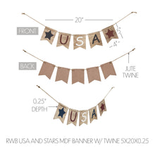 Load image into Gallery viewer, USA &amp; Stars Banner w/ Twine 5x20