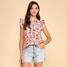 Load image into Gallery viewer, Floral Printed V Neck Top w/Ruffled Neck &amp; Sleeves