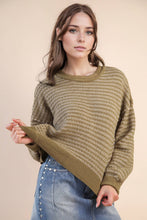 Load image into Gallery viewer, Olive Two Tone Textured Knit Casual Sweater