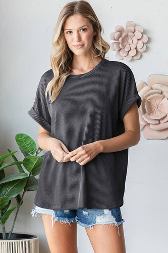 Charcoal Solid Urban Ribbed Top