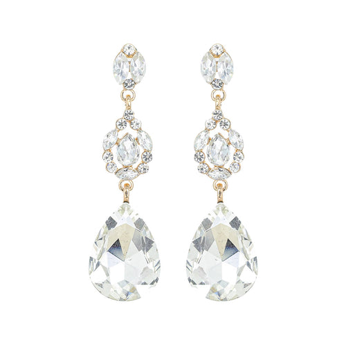 Gold 3 Tier Teardrop Rhinestone Earrings