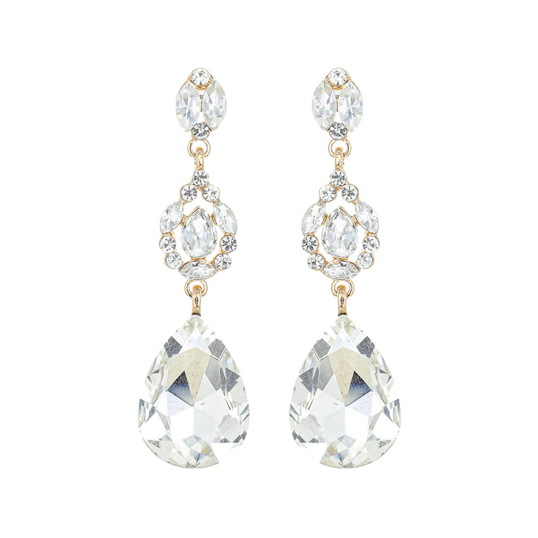 Gold 3 Tier Teardrop Rhinestone Earrings