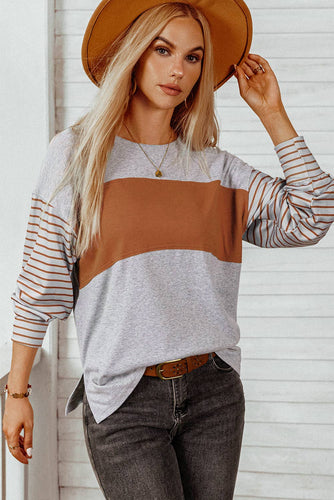 Colorblock Striped Bishop Sleeve Top