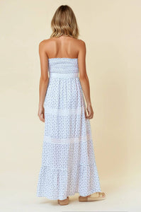 Embroidered Trim Smocked Tube Maxi Dress