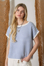 Load image into Gallery viewer, Blue Geometric Stripe Short Sleeve Sweater Top